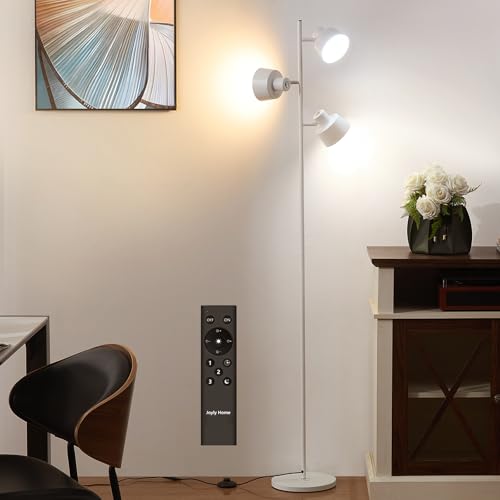 Joyly Home LEDフロアスタンドライト 高輝度・省エネ| 調光・調色・タイマー機能付き | リモコン & タッチコントロール | 目に優しい・眩しくない | 三つの独立光源制御可能 | 金属製 | 北欧スタイルでおしゃれな間接照明 (ホワイト)